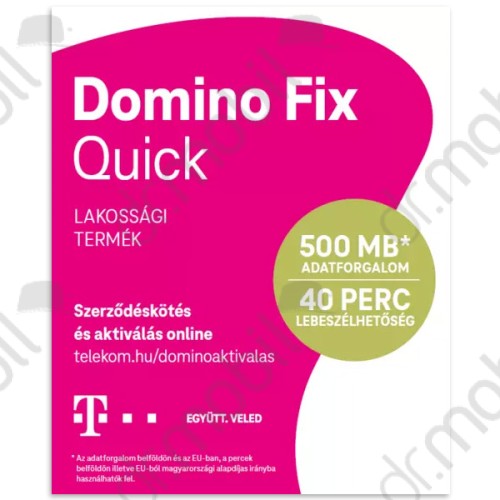 SIM kártya csomag Telekom Domino feltöltőkártyás díjcsomag (1GB net + 20 perc lebeszélhető)
